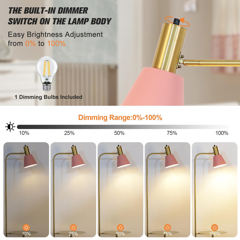 Modern Creative Floor Lamp with a Table, Pink, Pink, 64.5"