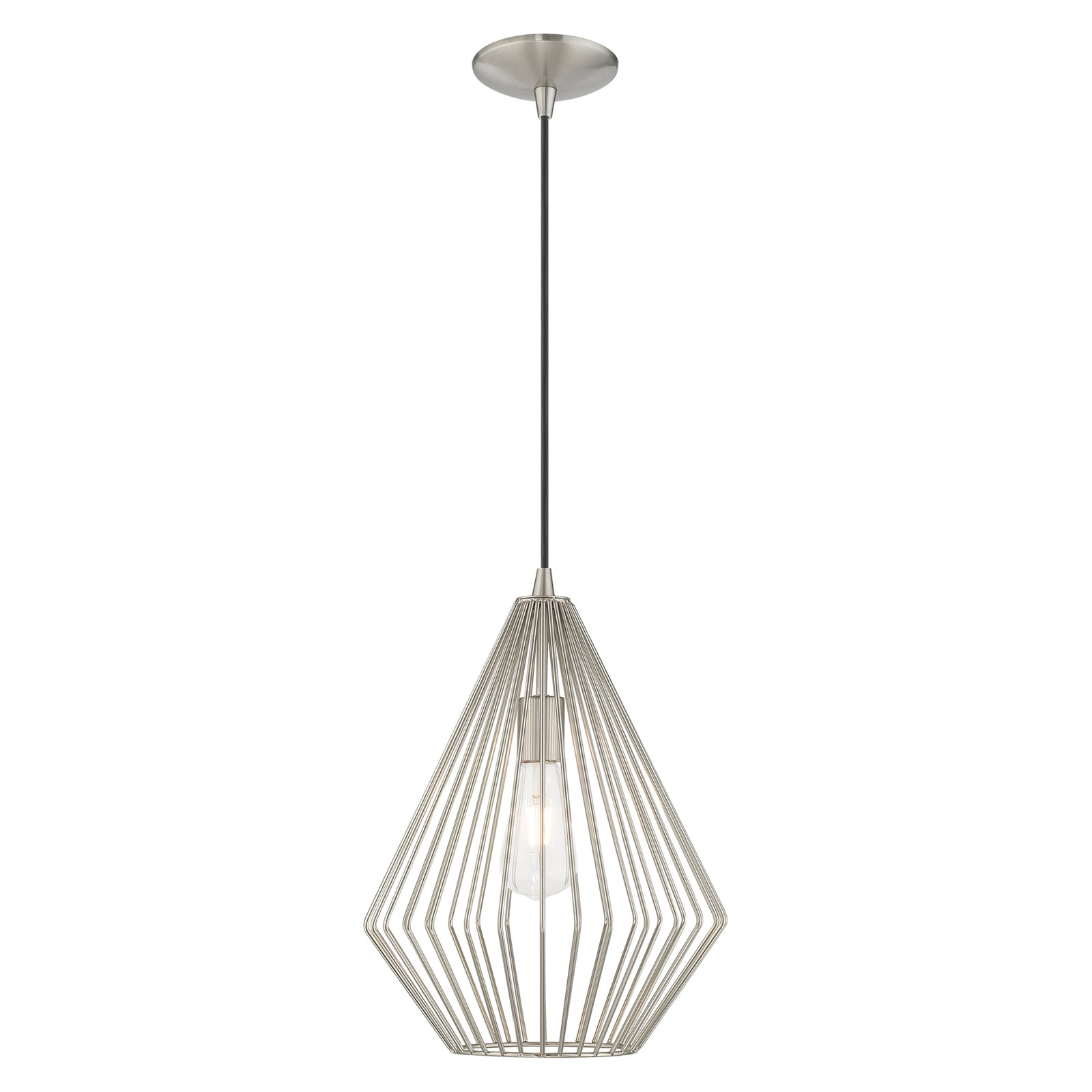 Garfield Single Light Metal Steel Dimmable Pendant, Brushed Nickel