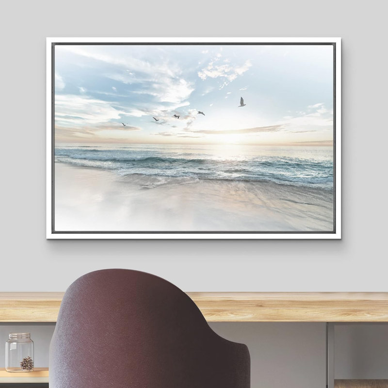 Coastal Beach Sunrise on The Beachy Scene Seagull Coastal Modern Large Canvas Print Wall Art Bedroom Decoration