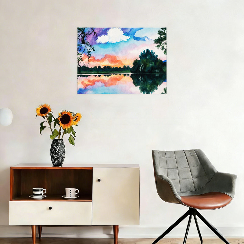 Peinture murale multicolore coucher de soleil lac 24 po x 18 po