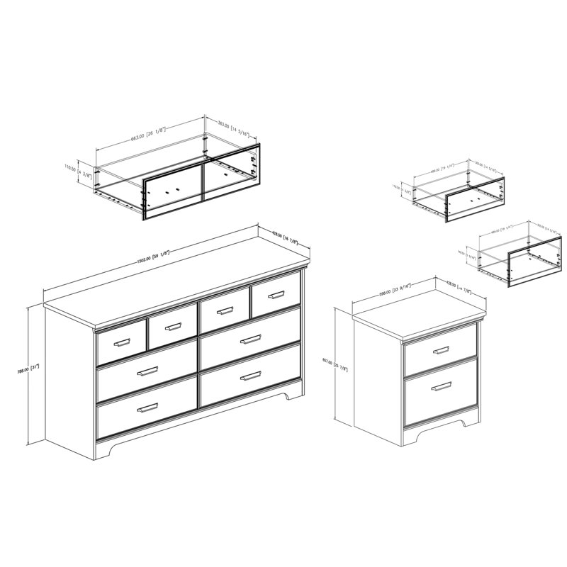 Commode double 6 tiroirs Versa, Chêne vieilli