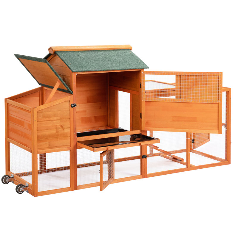 Poulailler portatif orange avec chambre de nidification, zone de perchoir et poulailler à rampe de conception colorée, système d'accès multiple, mobilité adaptable pour les environnements extérieurs