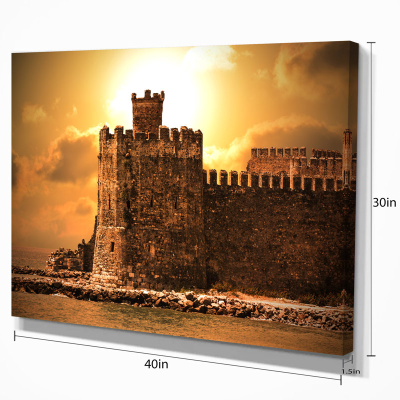 Vieux château au coucher du soleil - Impression sur toile tendue, H 30 po x l 40 po x P 1 po