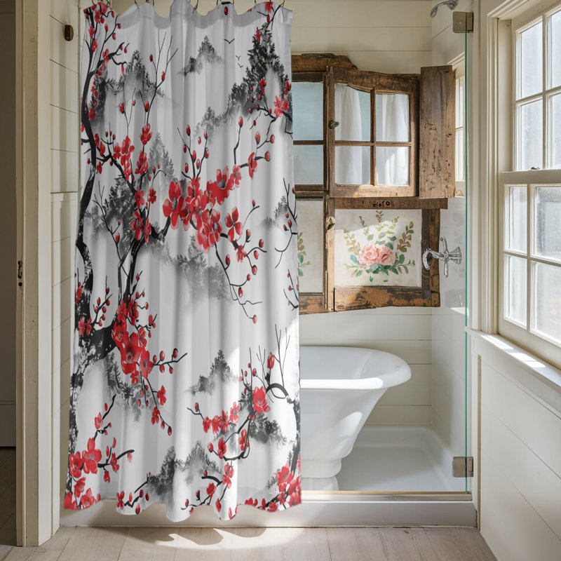 Rideaux de douche 1 pièce Cherry Blossom, H 74 po x l 35 po