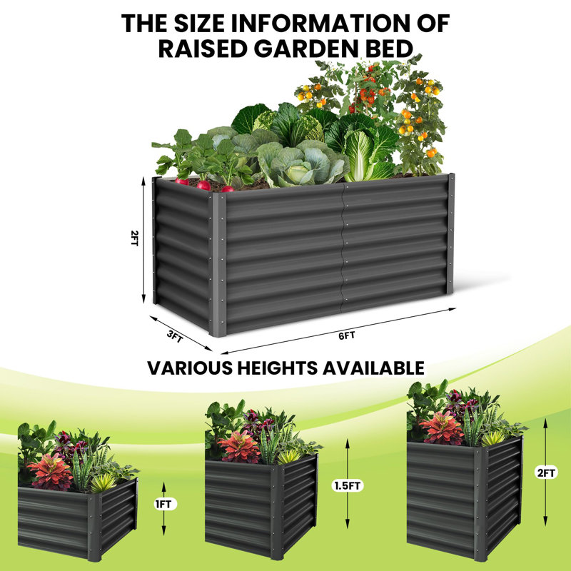 Galvanized Steel Raised Garden Bed Kit – Heavy-Duty 6x3x2FT Rectangular Outdoor Planter Box for Vegetables, Flowers, Herbs (Gray, 2-Pack)