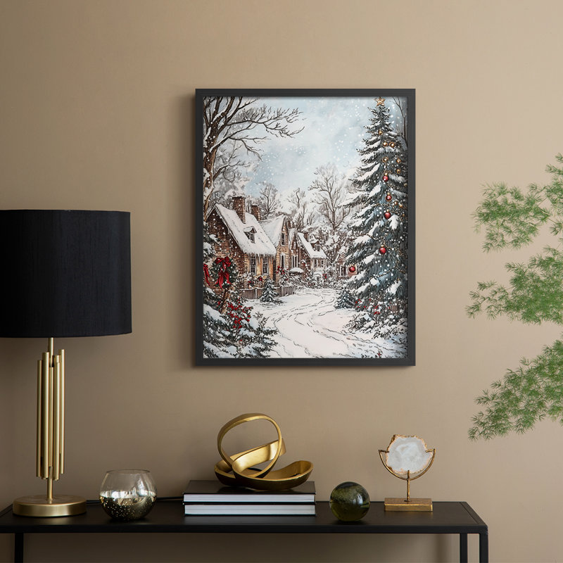 «Christmas Holiday Art Dxxiv», reproduction d'art encadrée - bois massif, H 11 po x l 9 po, Noir, noir, noir, noir