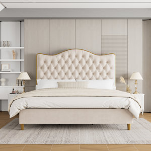 Parley 55.1'' Tall Upholstered Bed, Wood Bed Frame with Tufted Headboard