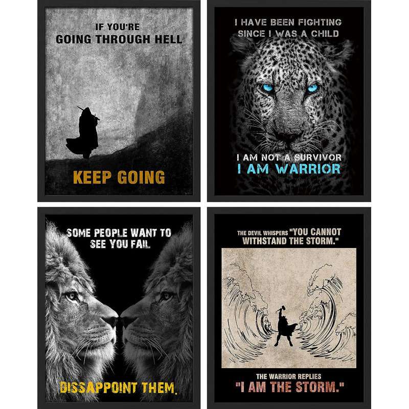Lion léopard, impression inspirée de 4 pièces, Cadre noir, H 10 po x l 8 po x P 1 po