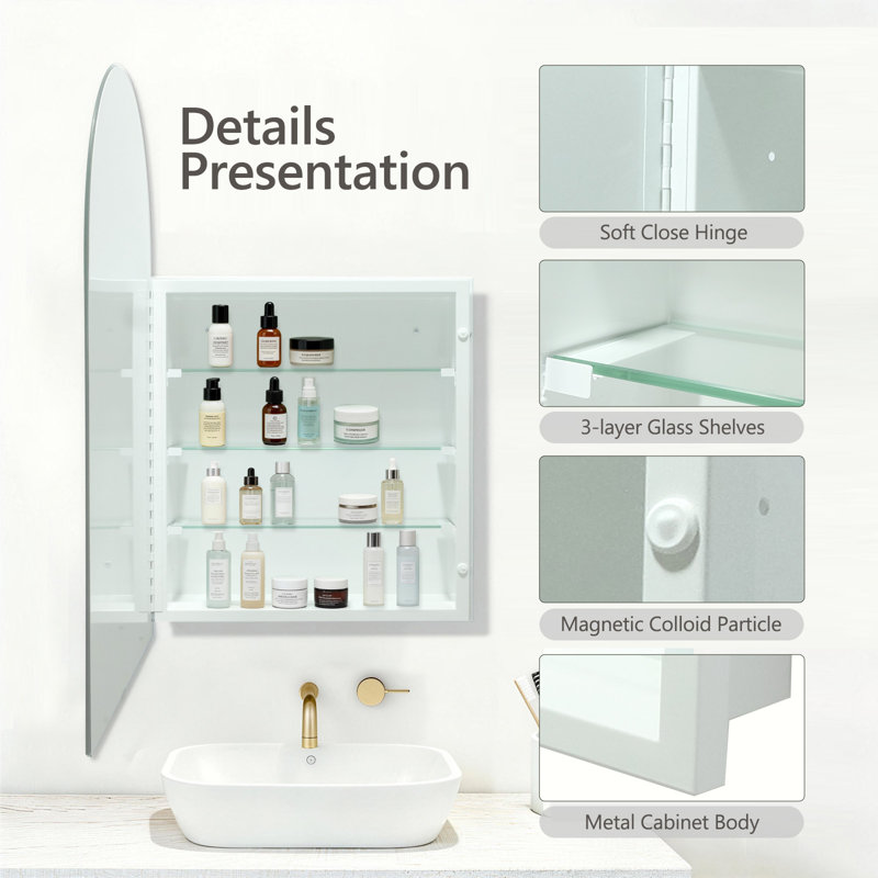 Recessed Or Surface Mounted Arched Medicine Cabinet with Adjustable Shelves, 20"