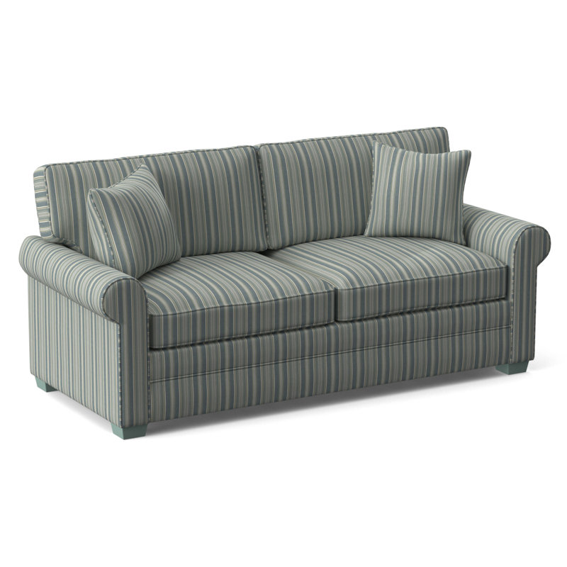 Bedford Sofa, Green and Blue Stripe; 0252-54, Frost White Finish