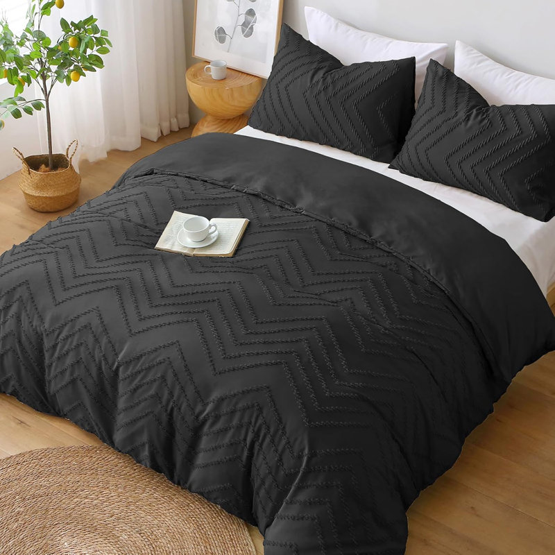 Microfiber Chequered Duvet Cover Set, Single, Black