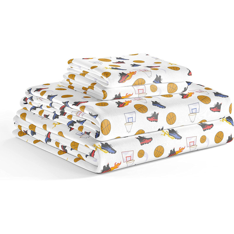Full Basketball Print Blue Microfiber Kids Sheet Set