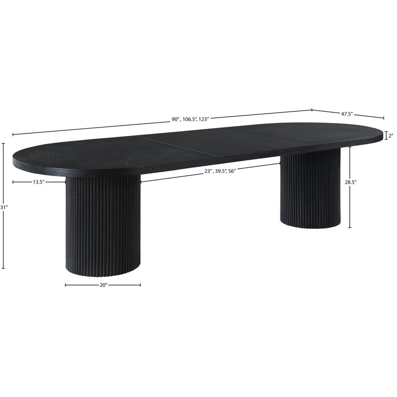 Black Oak Extendable Oval Dining Table with Fluted Base