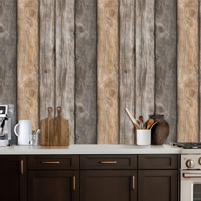 Peel and Stick Wallpaper Rustic Wooden Planks Natural Grain Contact Paper Removable Self Adhesive Wall Mural Wall Decor for Bedroom Kitchen Cabinets 17.7in x 118in