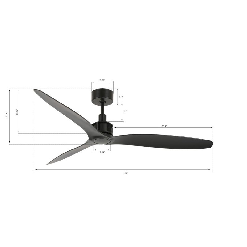 Viceroy 52in 3-Blades Indoor Ceiling Fan with Remote Control, Black