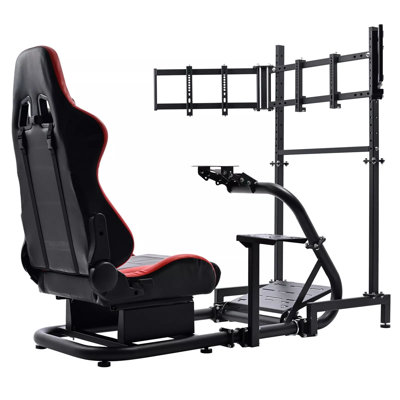Racing Simulator Cockpit With Triple Monitor Stand And Seat Fit Logitech G920 G29 Fanatec Thrustmaster by Inbox Zero