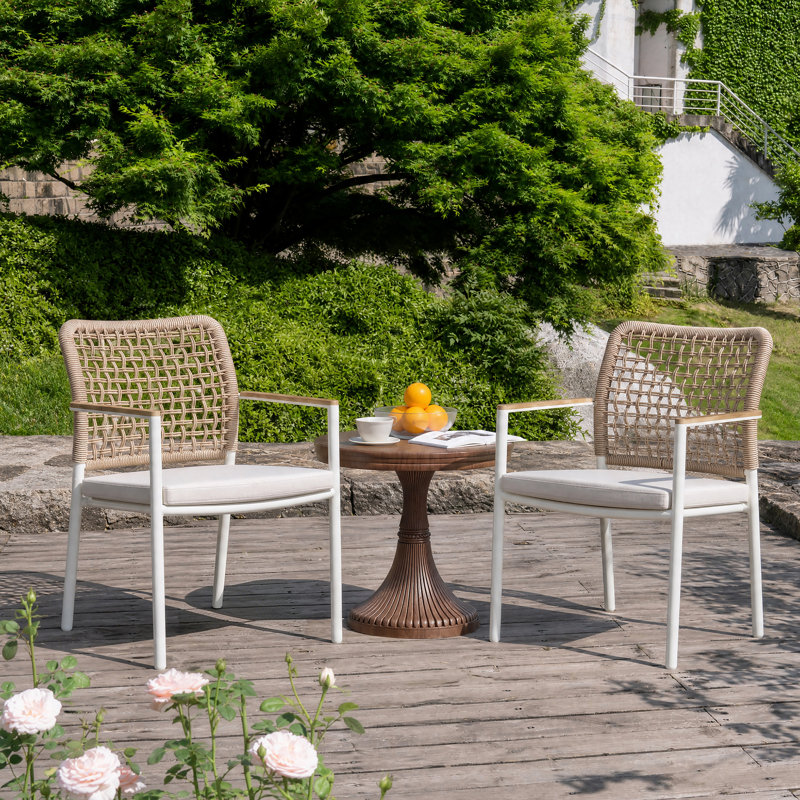 Chaise avec accoudoirs de terrasse en tissu Coral de 22 po de largeur pour l'extérieur, fauteuil résistant aux intempéries avec accoudoirs en bois de teck massif et coussin de siège moelleux