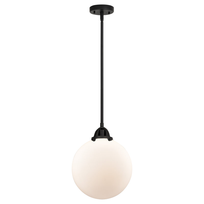 Nouveau - Mini-luminaire suspendu à tige 1 lumière 10 po Alfonsa - ampoule non incluse, Blanc mat, Noir mat