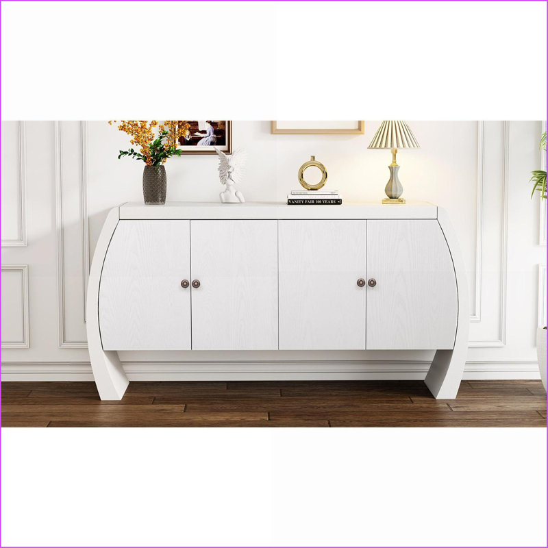 Cabinets, Traditional Four-Door Ash Veneer Storage Cabinet with Rounded Arc Legs | MDF | Hallway, White