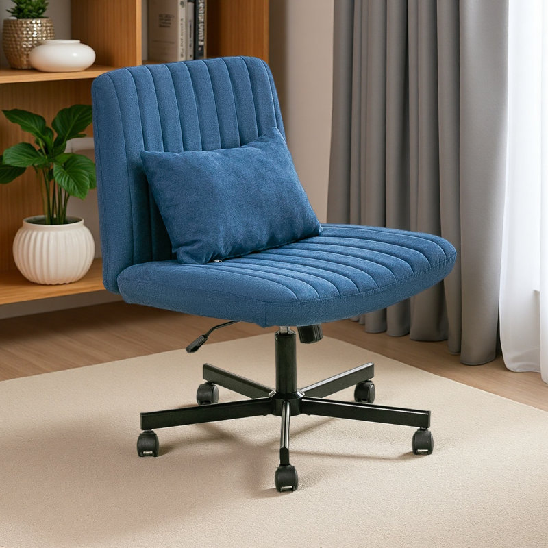 Criss Cross Armless Office Chair With Wheels - Versatile For Home Office, Meditation & Makeup, Blue