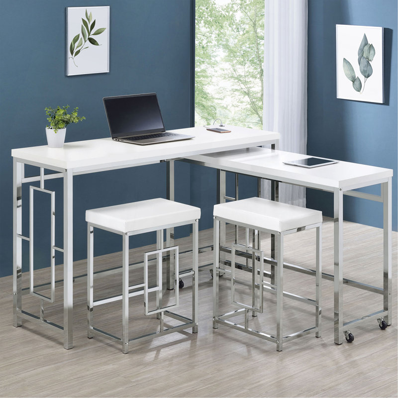 Table à hauteur de comptoir avec support à casseroles, 4 pièces: table, 3 chaises