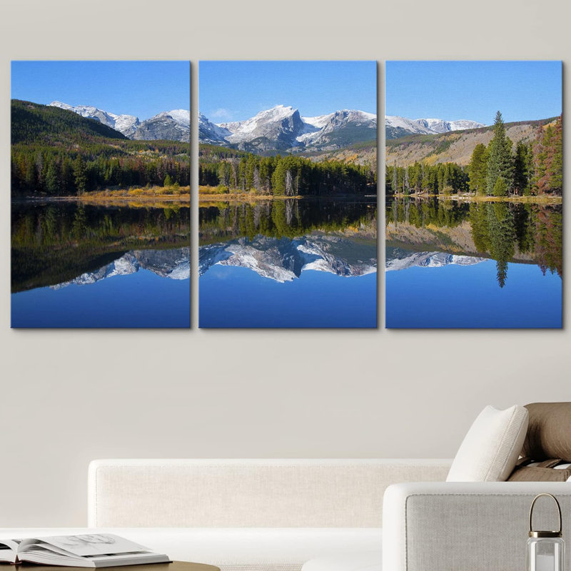 «Nature Landscape Sprague Lake Rocky Mountain», ensemble de 3 reproductions de photos, H 24 po x l 16 po, Toile tendue