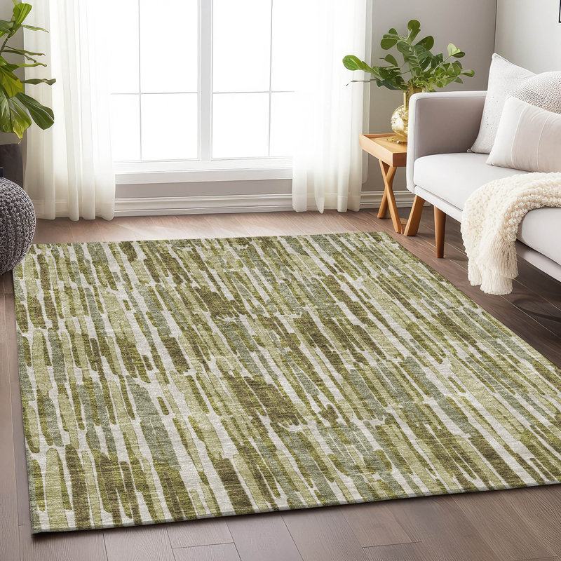 Tapis olive Tweedy lavable à la machine Premium, Rectangle 10 pi x 14 pi