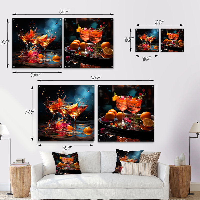 Collage de couleurs colorées - ensemble de 2 verres muraux en acrylique, H 30 po x l 61 po