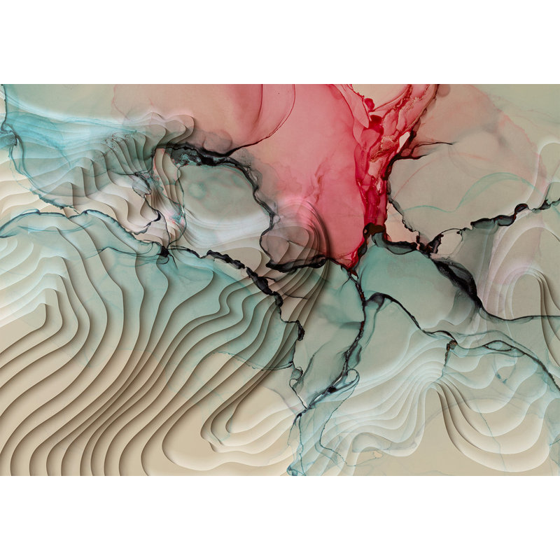 Murale abstraite pelez et collez - Composition d'encre 3D, L 41 po x l 57 po