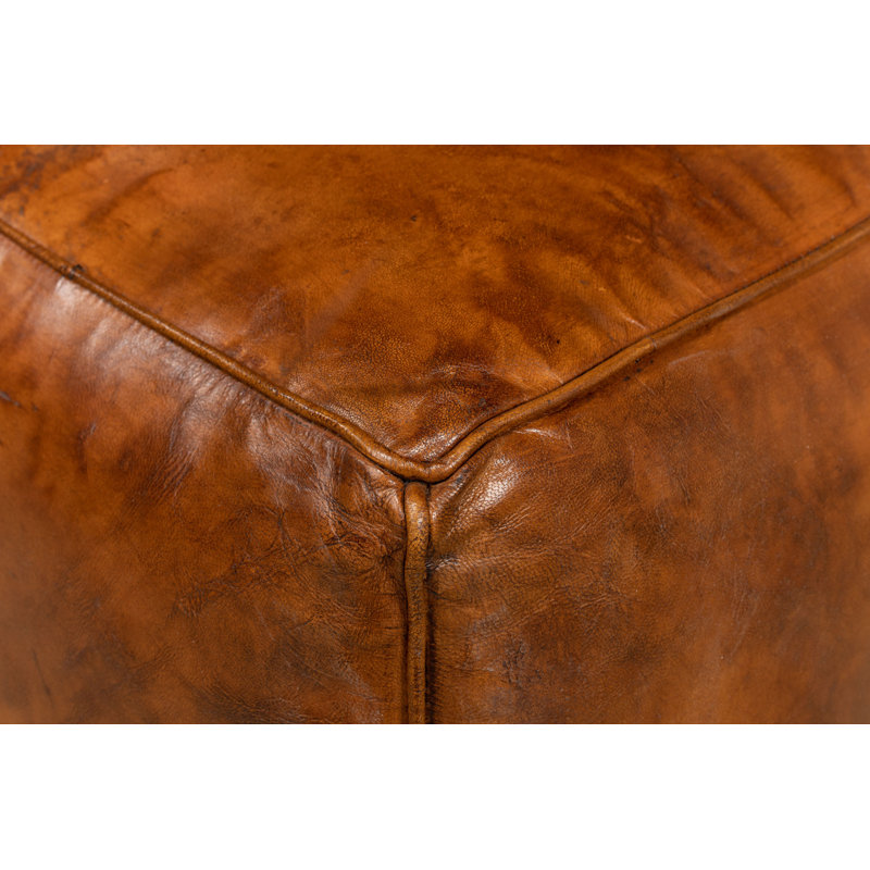 Square Ottoman, Brown Genuine Leather