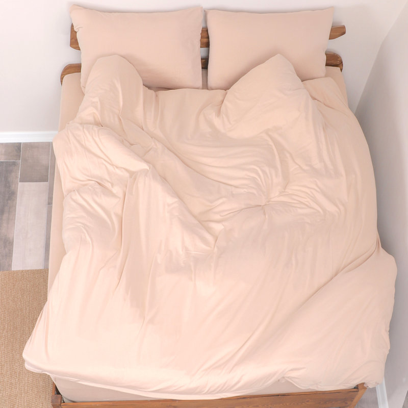 100% Cotton Jersey Knit Duvet Cover Set, King / California King Duvet Cover + 2 King Shams, Beige
