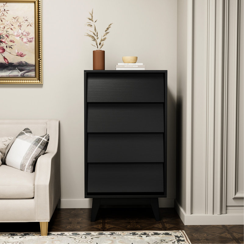 Commode 4 tiroirs noire - Solution de rangement polyvalente et polyvalente à 4 armoires