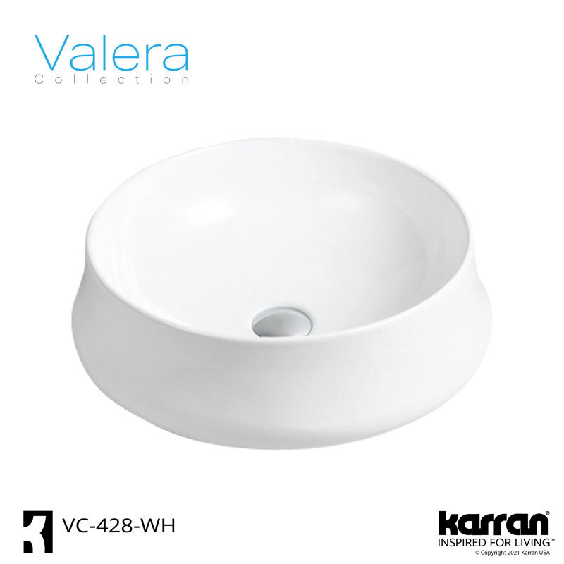 Karran Valera Lavabo de salle de bain vasque rond en porcelaine vitreuse