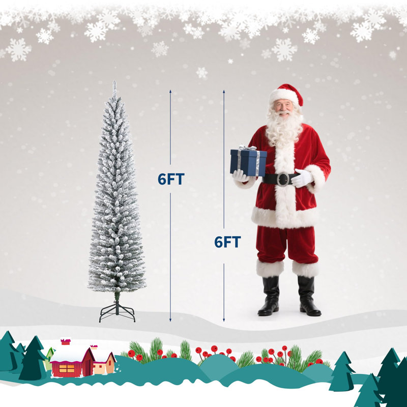 Christmas Tree,Pencil Artificial Tree with Prelit Branch Tips, Snow Flocked Slim Design, Warm White LED Lights & Foldable Stand, Easy Assembly for Home, Office, Apartment
