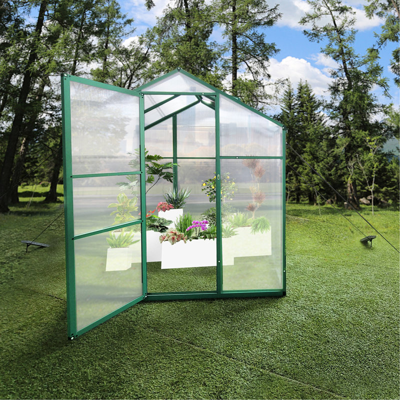 Serre toutes saisons 6 pi x 4 pi - Aluminium coupe-vent avec polycarbonate robuste, protégé, spacieux et offrant un bon drainage pour la construction de la terrasse du jardin