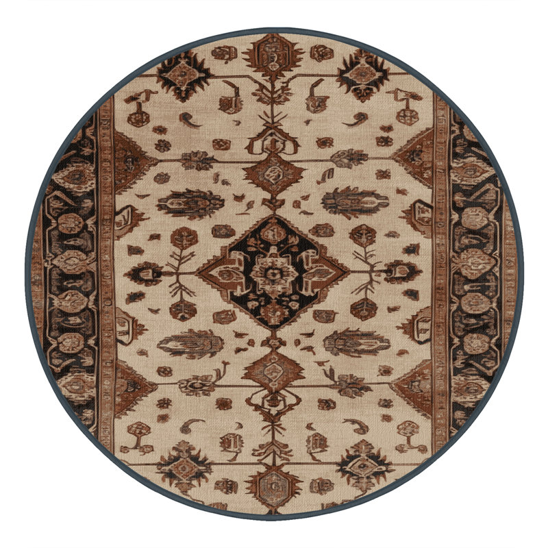 Machine Washable Persian Brown Area Rug, Round 5'