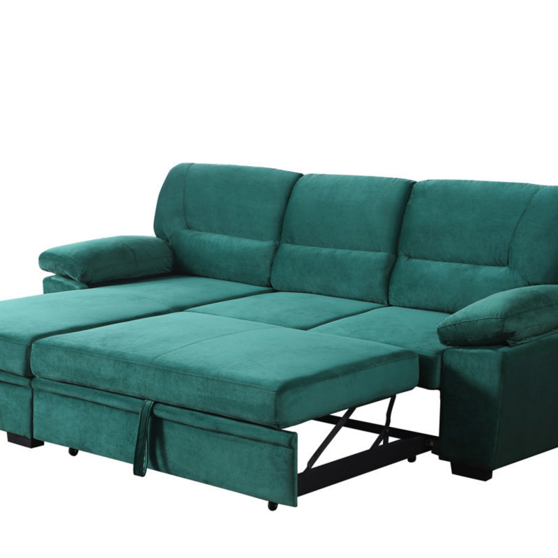  Reversible Sleeper Sectional Sofa Chaise, Green Velvet