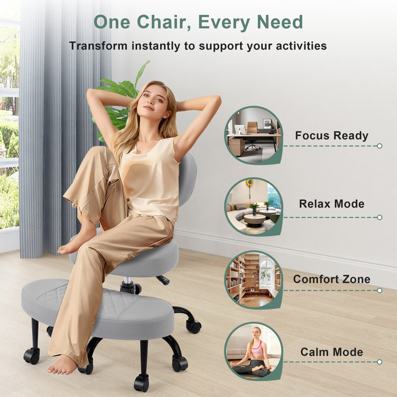 Ergonomic Office Chair with Adjustable Footrest for Cross-Legged Sitting, Desk Chair with Wheels for Home Office, Meditation & ADHD Focus