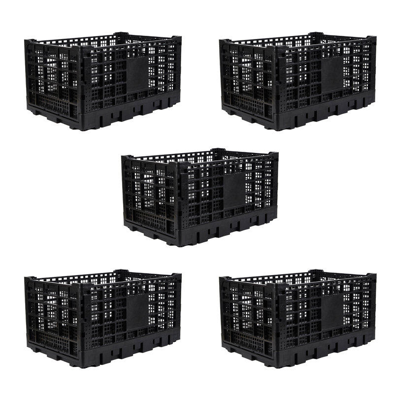Cage à lait pliable, caisse de rangement en plastique robuste de 52 L empilable, caisses pliables pour rangement, Noir