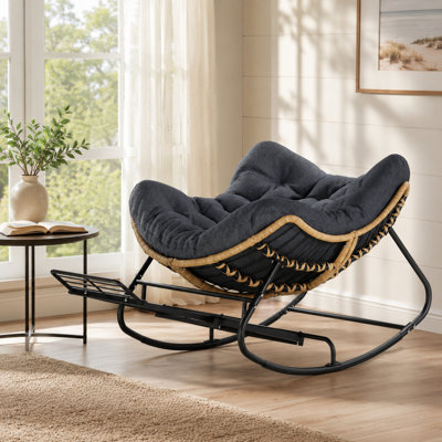 Chaise berçante d'extérieur de style Mid-Century avec repose-pieds rétractable Ecolistro - capacité de 450 lb, structure en acier thermolaqué