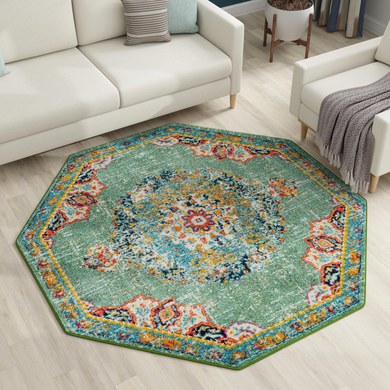 Galyean Abstract Green/Orange Area Rug, Octagon 7'10" x 7'10"