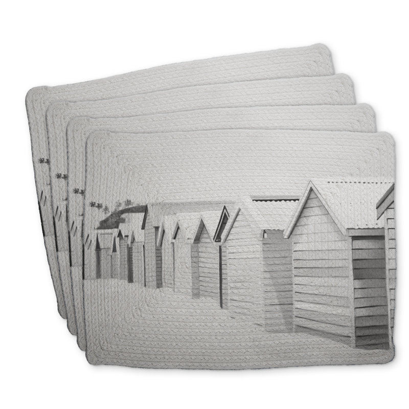 Ensemble de 4 napperons de plage en polyester tressé Beach Cabins