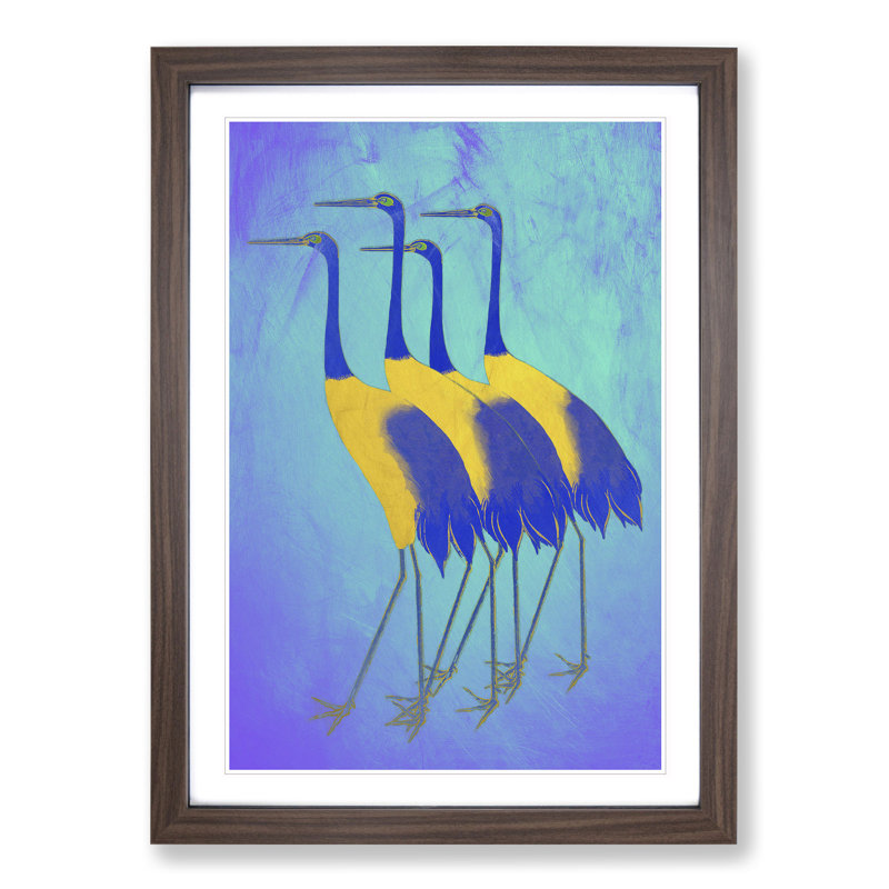 Golden Cranes - Picture Frame Painting, Walnut Framed, 90cm H x 65cm W x 2cm D