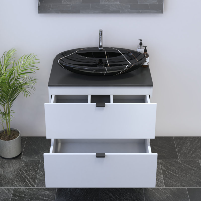Meuble-lavabo simple 31,5 po avec plateau en bois manufacturé Kareema, Noir, Noir