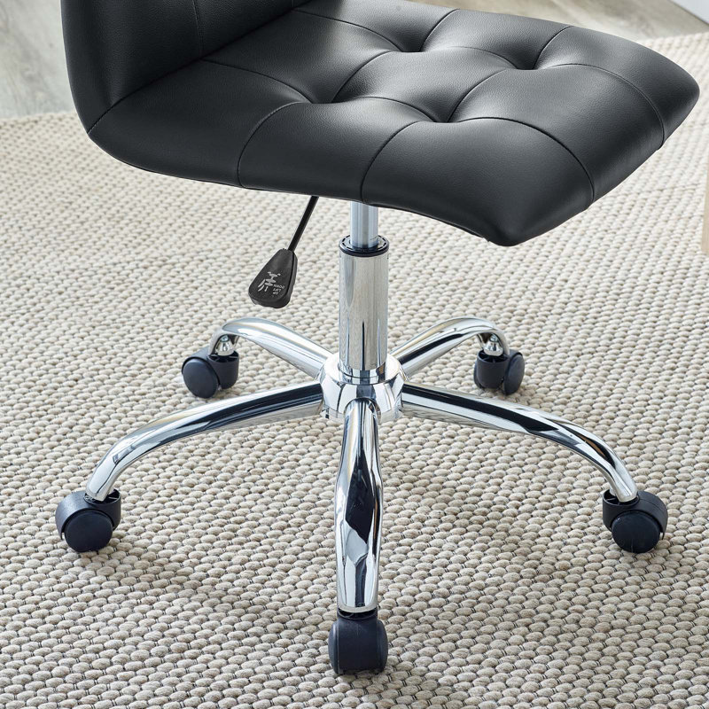 Elegant Finesse Armless Leather Drafting Chair in Black