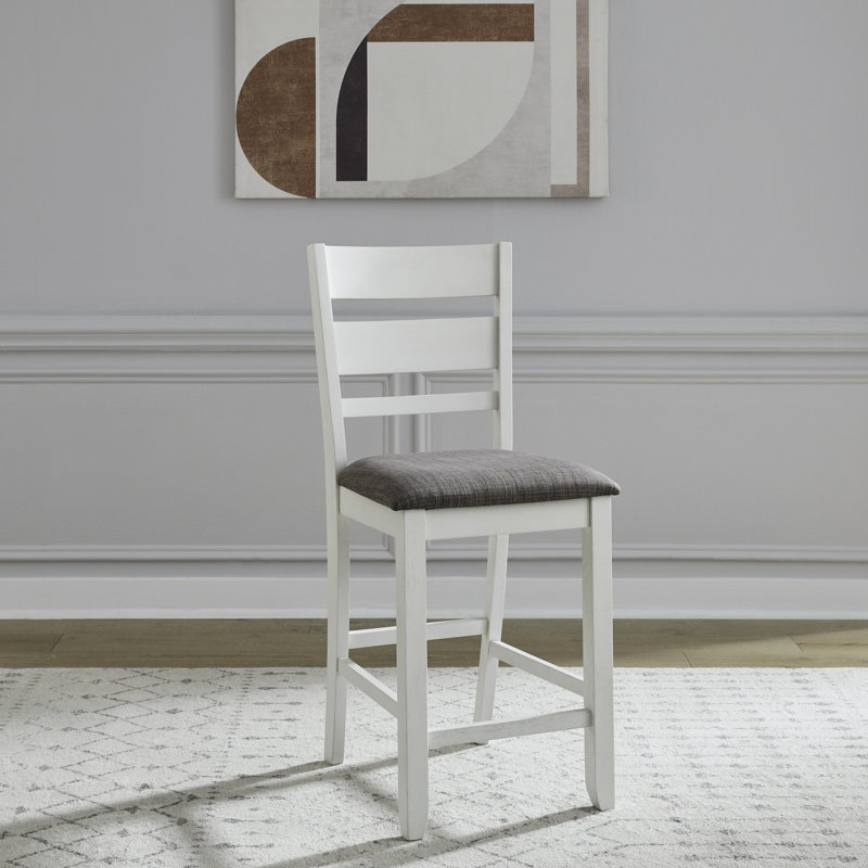 Chaise de comptoir rembourrée à dossier en lattes Luz, Blanc
