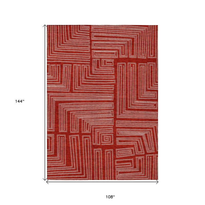 Tapis intérieur / extérieur lavable géométrique rouge et ivoire HomeRoots 9 pi x 12 pi