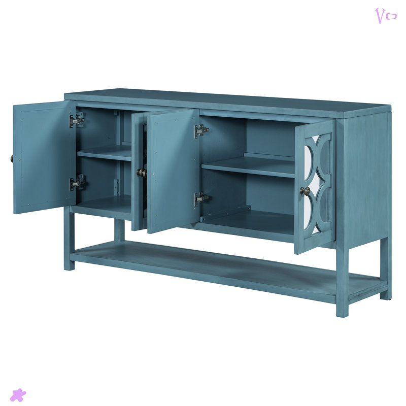 Elegant Retro Console Table/Storage Cabinet/Sideboard With Mirrored Doors, Antique Navy