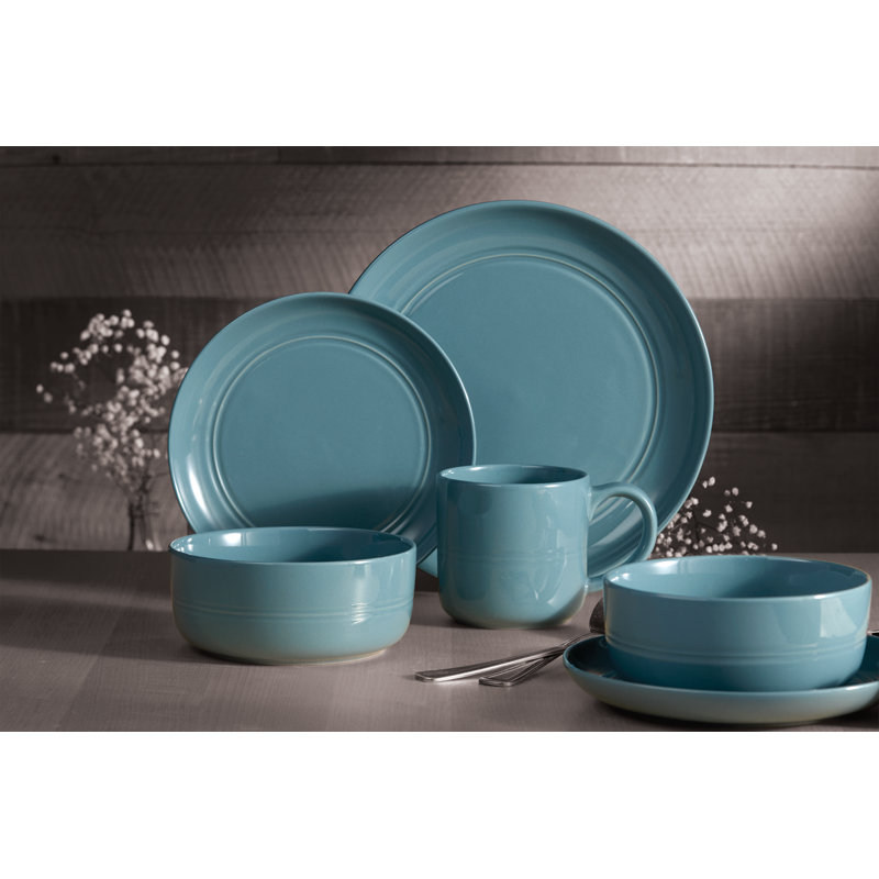 Saurel 16 Piece Stoneware Dinnerware Set - Service for 4, Turquoise
