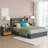 Upholstered Platform Bed with LED Lights, 4 Storage Drawers, Charging Station & Headboard Shelf-602166576